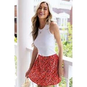 Cupshe NEW Red Floral Mini Skirt MEDIUM Festival Cottagecore Retro Girly Party